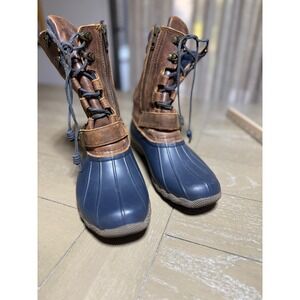 Sperry Rain Boot Women Saltwater Misty  Sz 9 Brown Leather STS95908 WaterProof
